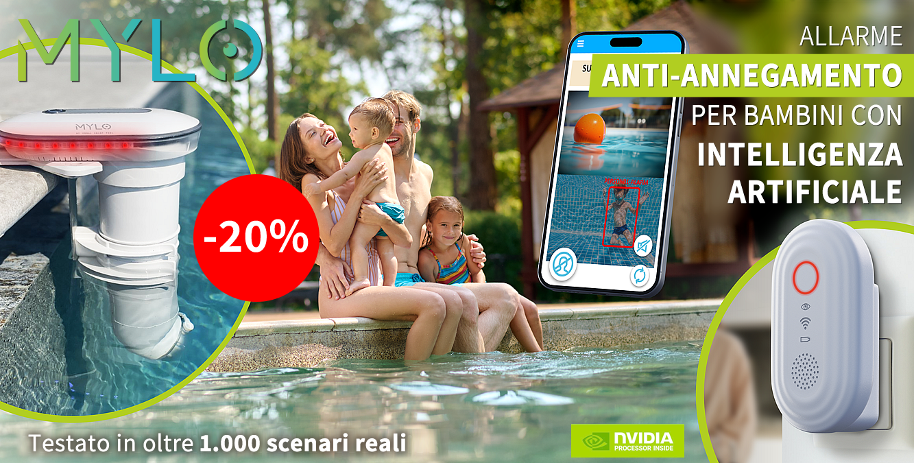 Allarme anti-annegamento bambini per piscina con intelligenza artificiale
